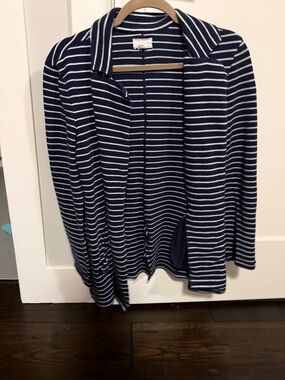Caslon Navy and White Striped Open Cardigan